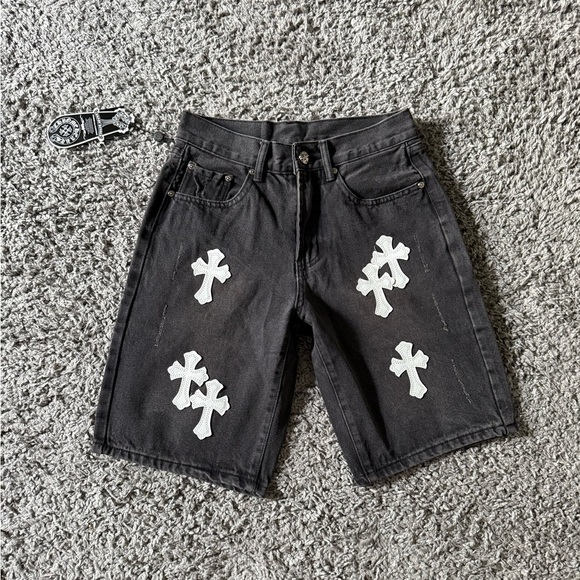 Other - Chrome Hearts Inspired Leather Cross Denim Jorts (Jean Shorts)